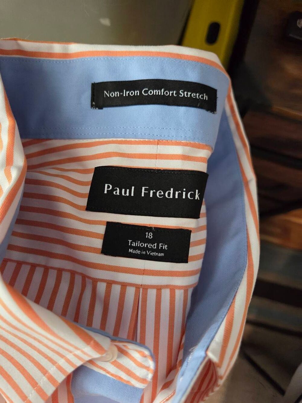 Paul Fredrick Comfort Stretch Non-Iron Orange White Stripe Dress Shirt With Cont - Picture 4 of 12
